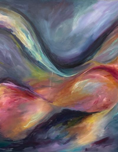 Abstract painting with an infinity symbol.